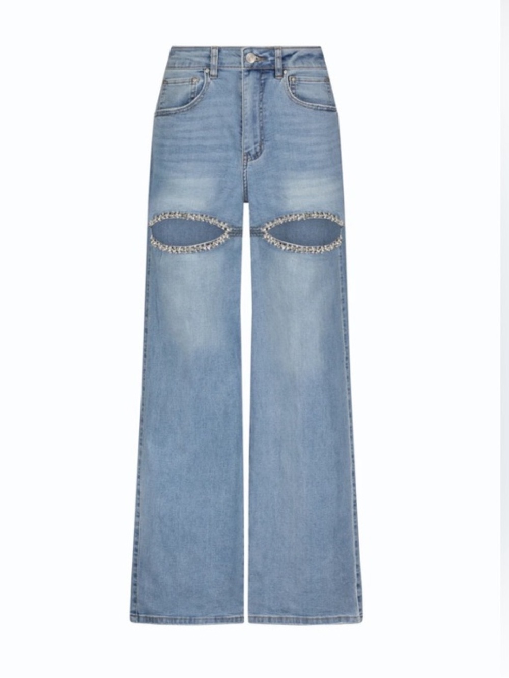 Noli Ivanka Crystal Wide-Leg Jeans — Light Blue with Crystal Trim